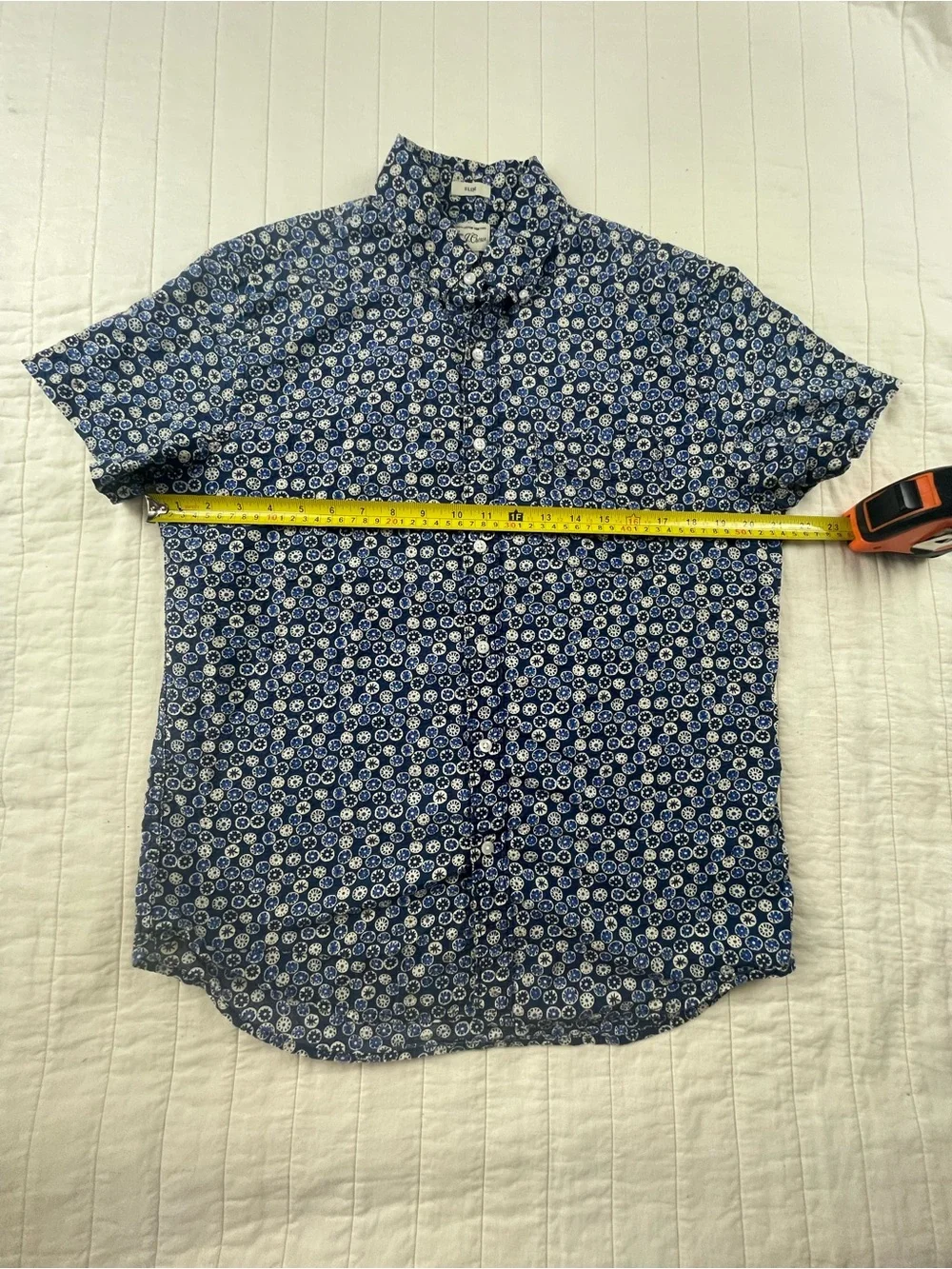 J. Crew Blue and White Printed Cotton Button-Down Shirt Medium